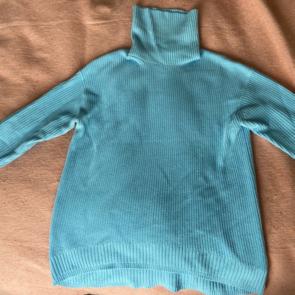 Jcrew blue cotton turtle neck sweater ribbed knitwear oversized